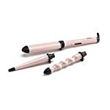 BaByliss Curl & Wave Trio Styler, Multi-styler, Hair waver, Beachy waves, Loose waves, pink 3 in 1 curling wand