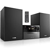 PHILIPS Micro Music System TAM4505 60W Bluetooth Stereo with CD, MP3-CD, FM Radio, USB Playback, Bass-Reflex Speakers, Classic Design, and Audio-In for Home