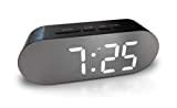 Digital Alarm Clock - Mains Powered, Big Digit Mirror Display, No Frills Simple Operation Alarm Clocks, Bedside Alarm, Snooze, Non Ticking, Full Range Brightness Dimmer, Two USB Charging Ports (Black)