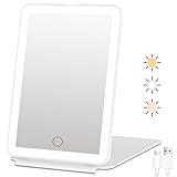 FUNTOUCH Rechargeable Travel Makeup Vanity Mirror with 72 Led Lights, Portable Lighted Makeup Beauty Mirror, 3 Color Lighting, Dimmable Touch Screen, Tabletop LED Folding Cosmetic Mirror with Lights