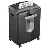 Bonsaii 12-Sheet Micro Cut Paper Shredder, Heavy Duty Shredder for Home Office Runs for 60 Mins, Shredders with 4 Casters & 16 Litres Pullout Bin, Shreds CD, Card, Mail, Staple and Clips(C266-B)