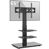 RFIVER Freestanding Swivel Floor TV Stand Tall TV Unit for 32 35 40 42 43 49 50 55 58 60 65 70 inch LCD/LED Flat Curved Screen Height Adjustable with 3-Tier Shelves Max VESA 400x400mm up to 50kgs