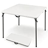 COSTWAY 34"(3ft) Folding Table, Fold in Half Square Tables with Handle, Portable Plastic Dining Camping Trestle Table for Indoor and Outdoor Use (White)