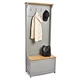 VonHaus Coat Rack Stand & Shoe Storage Bench - Grey Hallway Storage Unit w/ 4 Coat Hooks, Shoe Storage Rack & Soft Close Lid - Hall Tree & Organiser - Clothes Rack Stand - Entryway & Hallway Furniture