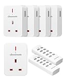 DEWENWILS Remote Control Plug Socket, 13A/3120W Heavy Duty Wireless Light Switch, 30m/100ft Long Range, Programmable, CE and RoHS Listed, 5 Pack Sockets and 2 Remotes