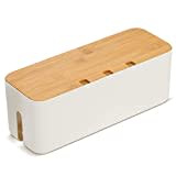 Cable Tidy Box, Larger Cables management box, with Bamboo Lid Cables Organised Box Includes Cable Ties Reusable Straps for Hiding Messy Cables Wire Management 14.2"x 5.1"x 5.1"