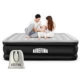 Airefina King Inflatable Air Mattress,Air Bed with Built-in Electric Pump,Double Blow Up Mattress in 3 Mins Self-Inflation/Deflation,Flocked Surface Guest Airbed for Home Portable Camping 203x152x46cm