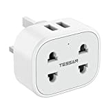 Double Shaver Plug Adaptor UK with 2 USB, TESSAN 2 Pin to 3 Pin Adapter Plug Socket for Bathroom Electric Razor, Toothbrush and EU US Plugs, 10A Fused White