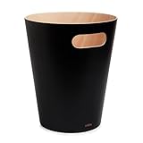 Umbra Woodrow 2 Gallon Modern Wooden Trash Can, Wastebasket, Garbage Can or Recycling Bin for Home or Office, Black/Natural