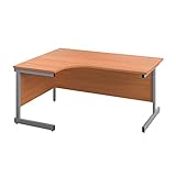 Office Hippo Heavy Duty Office Desk, Left Corner Desk, Strong & Reliable Workstation, Office Table With Integrated Cable Ports, PC Desk For Office or Home - Beech Top / Silver Frame