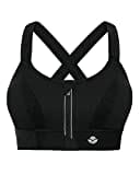 YIANNA Women High Impact Sports Bra Plus Size Zip Front Fastening Bras Padded Adjustable Strap Wireless Running Yoga Top Black, 151 S