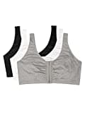 Fruit of the Loom Women's Front Close Builtup Sports Bra 3-Pack (one Set of Pads), Black/White/Heather Grey, 44 (Pack of 3)