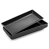 MALACASA Serving Platters, 14 Inch Large Serving Platters and Trays Set of 4, Ceramic Serving Platter for Serving Food, Rectangular Serving Trays for Party, Serving Dishes Plates - Matte Black