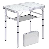 Sportneer Folding Camping Table, Adjustable Height Small Folding Table Portable Camp Tables (23.6" L x 15.7" W (2 Height)) with Mesh Layer for Outdoor Camp Garden Picnic BBQ Dining Cooking