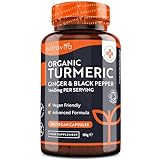 Organic Turmeric 1440mg (High Strength) with Black Pepper & Ginger - 180 Vegan Turmeric Capsules (3 Month Supply) – Organic Turmeric with Active Ingredient Curcumin - Made in The UK by Nutravita