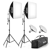 RALENO Softbox Lighting Kit, 2 x 50x50cm Photography Studio Lighting with 50W LED Bulbs, 5500K 97 CRI Continuous Lighting Kit Photo Equipment for Video Recording, Portraits, Product Shooting