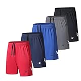 fovdtaa 5 Pack Mens Sports Shorts Men's Athletic Shorts with Pockets and Elastic Waistband, Quick Dry Workout Shorts for Men Running Trousers Black,Grey,Blue,Navy,Red XL