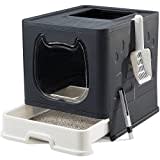 Vealind Covered Cat Litter Box with Lid for Small and Medium Cats, Top Entry Kitten Potty for Growing Cats, Drawer Type with Front Door Kitty Litter Tray (Black)