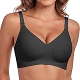 Litthing Comfort Seamless Bra Non Wired Push Up Bras for Women Wireless Support V Bra Anti Sagging Breast T Shirt Bralettes Soft Sleep Everyday Bras with Bra Extender Black