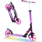 BELEEV V8 Scooters for Kids Ages 6+ with Light-Up Wheel & Stem & Deck, 2 Wheel Folding Scooter for Adults Teens, 4 Adjustable Height, Lightweight Sport Commuter Scooter, up to 220lbs(Galaxy Purple)