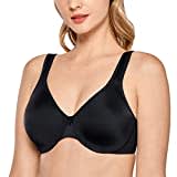 Delimira Women's Minimiser Bra Plus Size Underwired Full Cup Non Padded Seamless Support T Shirt Bra Black 34E