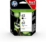 HP N9J71AE 62 Original Ink Cartridges, Black and Tri-color, Multipack, 2 Count (Pack of 1)