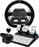 PXN V10 Gaming Steering Wheel with Pedals and Shifter - Force Feedback Racing Wheel, 270°&900°, 4 Paddle Shifters, Tool App - PC Steering Wheel, Steering Wheel for PC, PS4 and Xbox