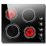 Disaenvir Ceramic Hob 4 Burners, Built in 4 Zones Electric Hob with Knob, 6000W Ceramic Cooktop 60cm con 9 Power Levels, Pause Control, Child Lock, No Plug