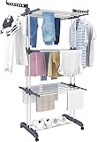 HOMIDEC Airer Clothes Drying Rack,4-Tier Foldable Clothes Hanger Adjustable Large Stainless Steel Garment Laundry Racks for Indoor Outdoor