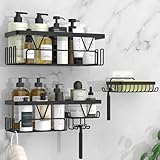 Kegii Shower Caddy, Bathroom Shelf Organiser No Drilling, Adhesive Shower Storage Rack with Soap Razor Holder, Bathroom Accessories, Black, 3 Pack