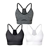 SEGRILA Women’s Sports Bra Padded Racerback Workout Yoga Bras with Adjustable Straps,Black+Ivory+Grey,M