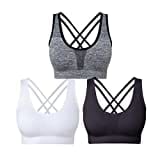 SEGRILA Women’s Sports Bras 3 Pack Crisscross Back Yoga Bras Medium Support Workout Bras with Removable Pads（Black&White&Grey, 2XL）