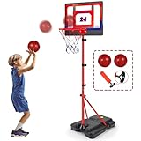 Kids Basketball Hoop and Stand Indoor Outdoor Adjustable 3.5FT-6.2FT Portable Toddler Basketball Hoop With Ball Pump Ball Games Toys for Boys Girls 3 4 5 Years