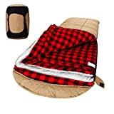 Winter 0 Degree Canvas Sleeping Bag for Fishing, Hunting, Traveling and Camping Particularly in Cold Winter Outdoor with Removable Flannel Liner and Free Compression Sack for Big and Tall Adults (Red)