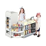 Maxmass 15PCS Kids Pretend Grocery Store, Wooden Toddler Play Shop with Rich Accessories, Vending Machine, POS Machine，Scanning Area & Screen, Children n Supermarket Playset for 3-8 Years Old