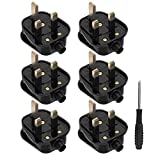 Pack of 6 13Amp Plug, Fused Plug 3 Pin Plug Uk With Cord Grip Rewireable Black Plugs-13 Amp Plug Uk Heavy Duty Electrical Plug Uk 13 A Fused Mains Plugs-13 Amp Plugs Durable For Electrical Appliances.