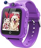 Awatty Kids Smart Watch for Boys Girls, Birthday Gift for 5-12 Year Olds Children, Fashion Smartwatches with 14 Puzzle Games, Purple Girls' Wrist Watches with 90° Rotating Camera