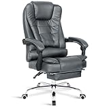 Blisswood Executive Office Chair With Footrest & Lumbar Support Ergonomic Recliner Computer Desk Chair Adjustable Back Rest Heavy Duty 360° Swivel Chair Grey for Home Office