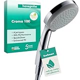 hansgrohe Croma 100 - water-saving shower head 9 l/min (EcoSmart), hand shower round (⌀ 100 mm) with 4 sprays, with anti-limescale function, chrome