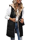 RITOSTA Women's Fleece Long Gilets Ladies Winter Puffer Coats Longline Hooded Quilted Jacket Plus Size Parka Zip Up Outwear Sleeveless Down Body Warmer Padded Vest Waistcoat with Pocket (Black,L)