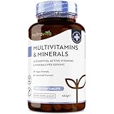 Multivitamins & Minerals - 365 Vegan Multivitamin Tablets - 1 Year Supply - Multivitamin Tablets for Men and Women with 26 Essential Active Vitamins & Minerals - Made in The UK by Nutravita