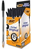 BIC Cristal Original Smudge Free Ballpoint Pens, Ideal for School, Black, Medium Point (1.0mm), Pack of 50