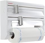 Leifheit Parat Kitchen Roll Dispenser, Cling Film Wall Dispenser, Foil and Paper Holder, Easy-Install Cling Film and Foil Dispenser with Cutters, Kitchen Dispenser, 38 x 26 x 7 cm