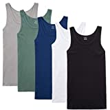 NUOZA Mens Vest Tank Top 5 Pack Fine Rib Muscle Shirts Cotton -Mix,3XL