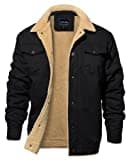 EKLENTSON Men's Jacket Fleece Bomber Cargo Jacket Tactical Cotton Casual Winter Work Jackets Black,3XL