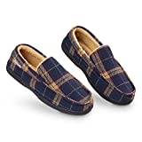 DUNLOP Moccasins Slippers Men Loafers Faux Fur Slippers Rubber Sole Memory Foam House Slippers Indoor Shoes Gifts For Men (Navy Mustard, 10 UK)