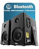 MAJORITY D40 | Active Bluetooth Bookshelf Speakers | Amplified HiFi Speakers with 60W 2.0 Channel 4" Drivers | Powered Studio Speakers with Optical, RCA, USB & AUX Input | Remote Control Included