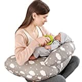 Labtec Nursing Pillow for Breastfeeding, Multifunctional Breast Feeding Pillow with Adjustable Waist Strap and Safety Fence, 100% Cotton Removable Pillowcase, Pregnancy Gift