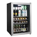 HCK Beer Fridge 115L Freestanding Beverage Refrigerator with Double Glazed Glass Door, Temperature from 0 to 10℃, Energy Class D