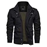 KEFITEVD Men's Combat Jackets Military Tactical Cotton Safari Jacket Bomber Fall Casual Coat Black(Size:L)